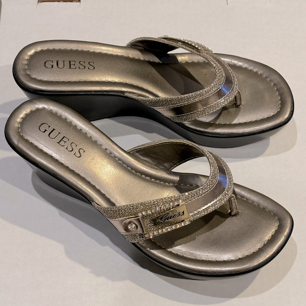 Guess Gold Sparkly Wedge Sandals